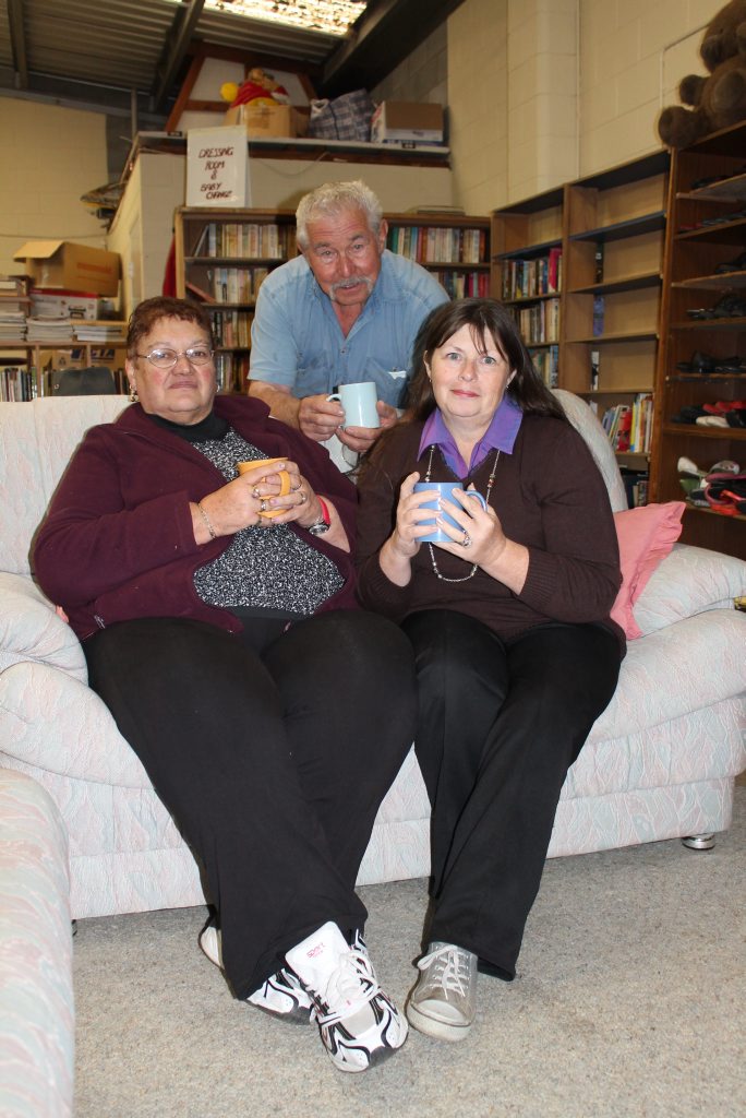 KAY'S CORNER: Stanthorpe Community Op Shop manager Lorraine Aldis, co-founder Frank Moser and assistant manager Debbie Lightfoot-de Hamer cosy up in their new Have a Chat Community Lounge. Photo Linden Morris / Stanthorpe Border Post KAY'S CORNER: Stanthorpe Community Op Shop manager Lorraine Aldis, co-founder Frank Moser and assistant manager Debbie Lightfoot-de Hamer cosy up in their new Have a Chat Community Lounge. Photo Linden Morris / Stanthorpe Border Post